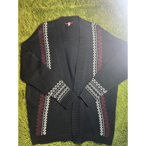 UNIONBAY Sweaters - Unionbay Cardigan Womens XL Black Geometric Open Front Knit Sweater Retro Boho